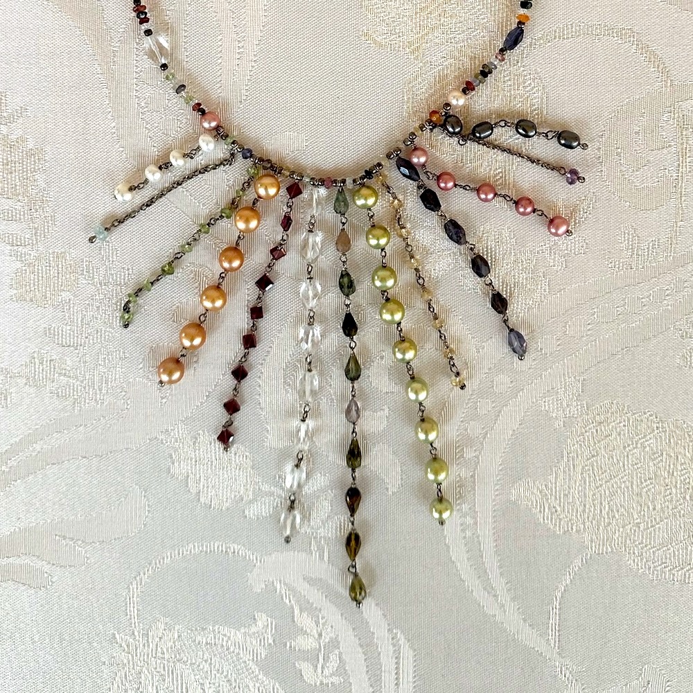 18" Boho Multi-Colored Bead Cascading Necklace